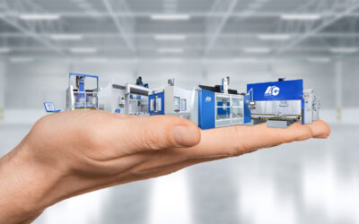 Alle CNC Maschinen verkleinert auf einer Hand - symbolisch für alles aus einer Hand von HG GRIMME Systech