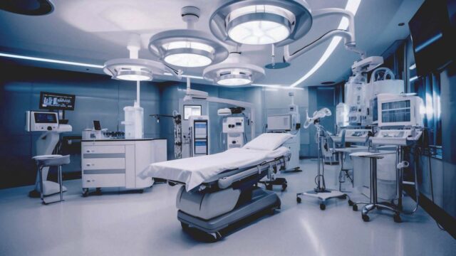 Moderner Operationssaal mit Hightech-Medizintechnik – CNC Anlagen für Gerätegehäuse und Komponenten aus Kunststoff und Aluminium mit CNC-Technologie von HG GRIMME SysTech