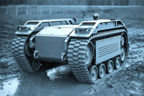Unbemanntes Bodenfahrzeug (UGV) für Gefahrenabwehr – CNC-gefräste Strukturteile und Gehäuse aus Leichtbaumaterialien für Defence-Technik.